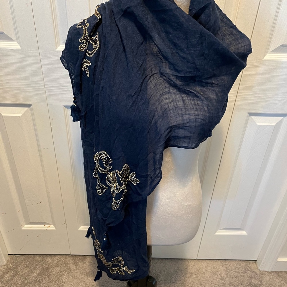 Tommy Bahama Navy Blue Scarf with Embellishments